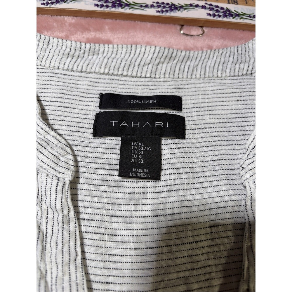 Tahari 100% Linen Black & White Striped Long Sleeve Tunic Dress Sz XL. Boho - Picture 7 of 9